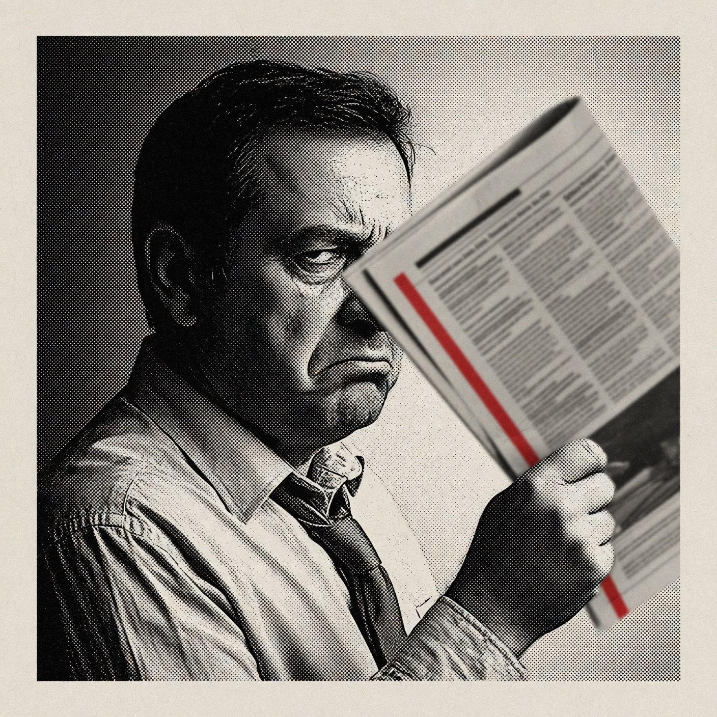 Editorial illustration representing The Grumpy Journalist